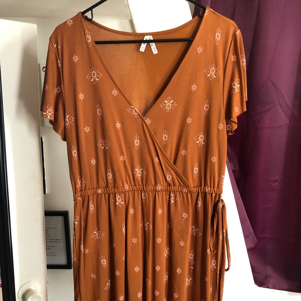 Orange faux wrap dress